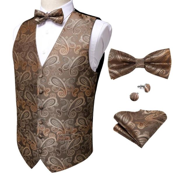 

men's vests classic paisley jacquard waistcoat barry.wang silk vest party wedding bowtie brown hanky cufflinks set dibangu, Black;white