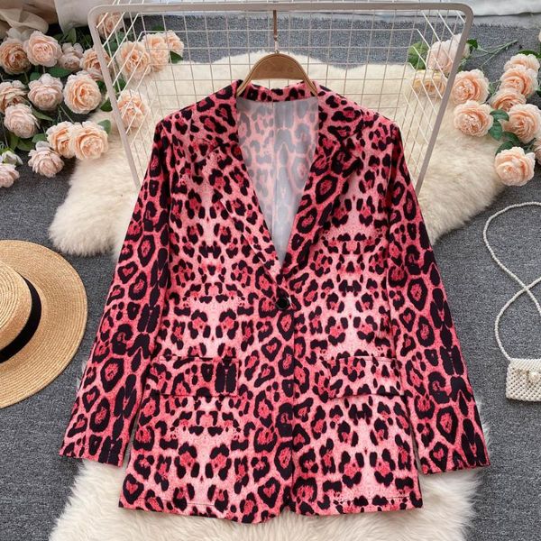 

women's suits & blazers fashion leopard print blazer coat for women elegant notched collar long sleeve one button office lady jacket ca, White;black