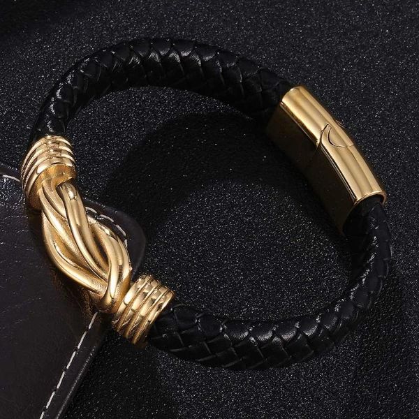 

charm bracelets golden accessories black / brown genuine leather braided bracelet men fashion bangles jewelry friend gifts, Golden;silver