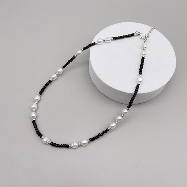 

chains handmade black seed beads necklace women imitated pearl clavicle chain for jewelry wholesale yy-01, Silver