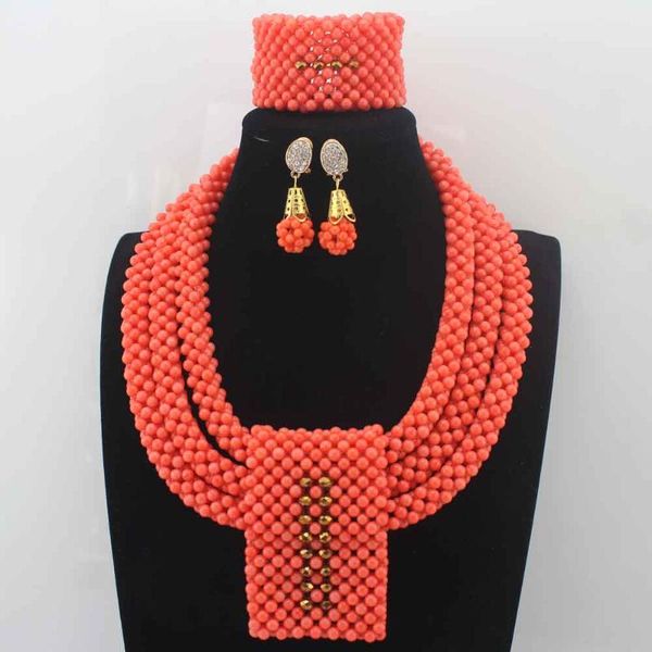 

earrings & necklace luxurious orange coral beads jewelry sets handmade african wedding bridal/women set hd8602, Silver