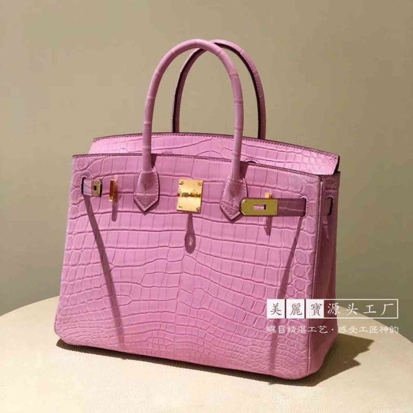 

herme birkins handbag crocodile leather totes fog faced handmade nile bag 30 women's cherry blossom pink gold