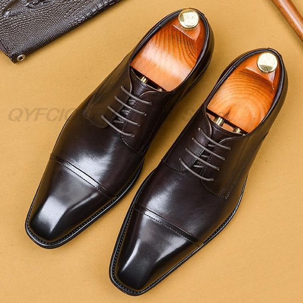 

dress shoes lace up men italian genuine leather business wedding square head s formal black khaki oxford j50v