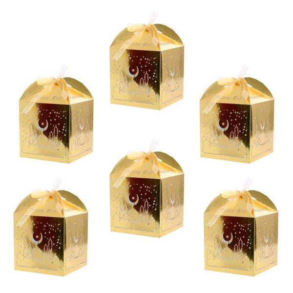 

50pcs hollow eid pattern candy box paper chocolate bag gift container for wedding festival (golden)