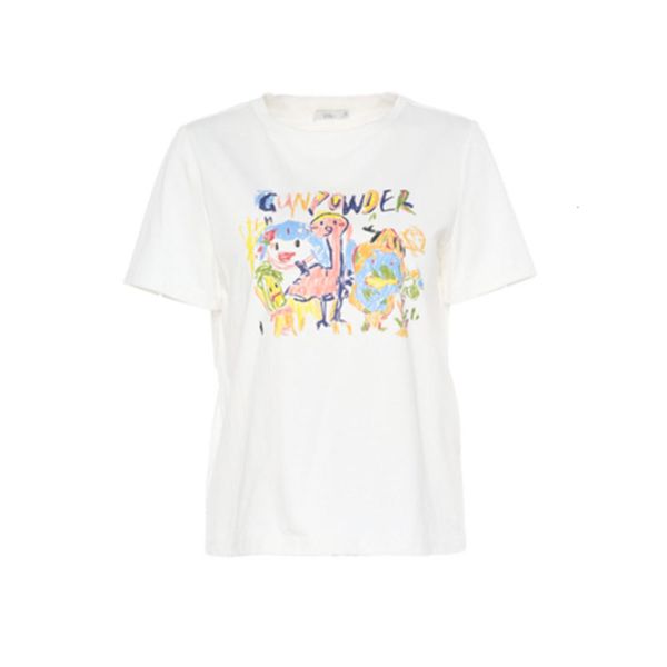 

spring short loose round neck graffiti short sleeve t shirt women, White