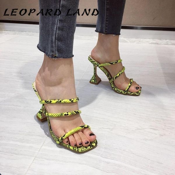

sandals leopard land 2021 summer color matching women's high heels fashion square head snakeskin open toe casual high-heeled zl, Black
