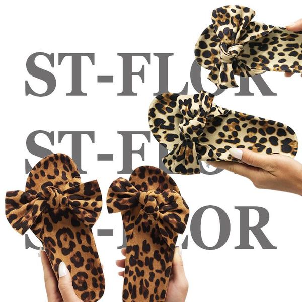 

slippers the leopard print fashion lady's slippers, spring 2021 casual, flat, non-slip, bow sandals, Black