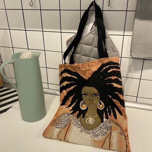 

storage bags african girl ethnic style jacquard shopping bag european and american exotic canvas eco-friendly smell proof mascara