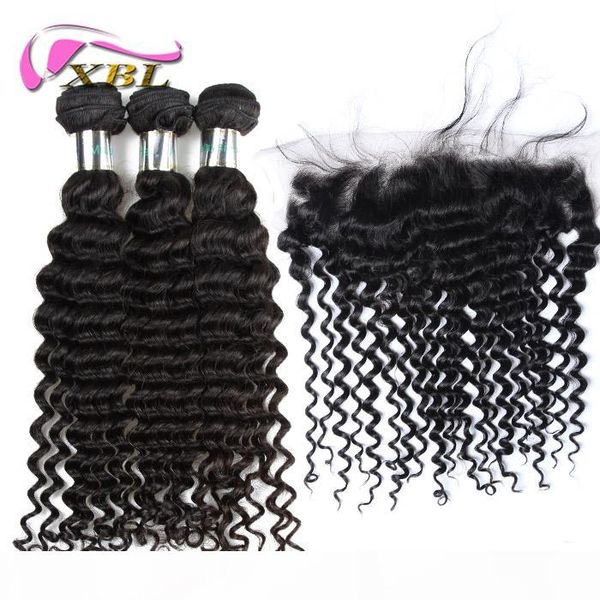 

xbl deep wave lace frontal malaysian virgin hair lace frontal within bundles body wave loose wave straight curly, Black
