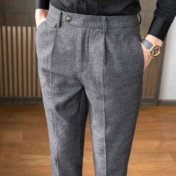 

winter business dress pants men elastic waist slim fit office social trousers office social casual suit pants grey costume homme 210527, White;black