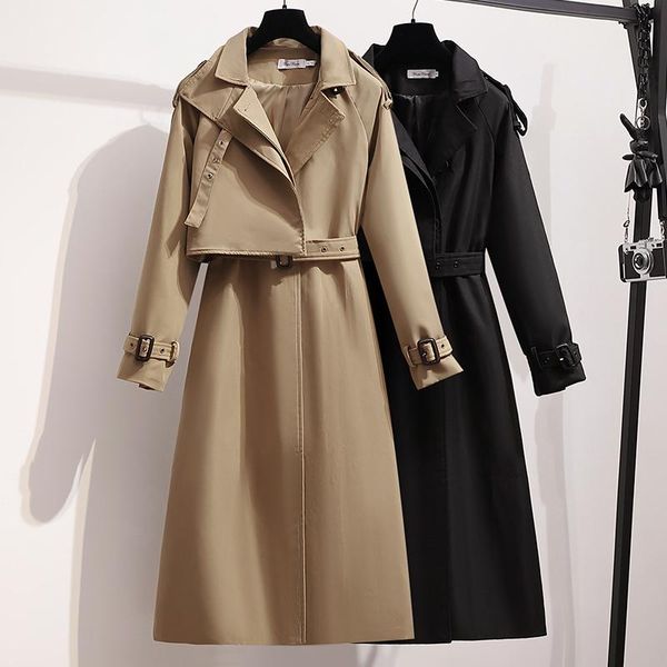 Trench da donna Cappotto femminile Giacca elegante Capispalla Cintura nera Tendenza autunnale Casual Simplee Elegante Mantello da ufficio Lady Giacca a vento