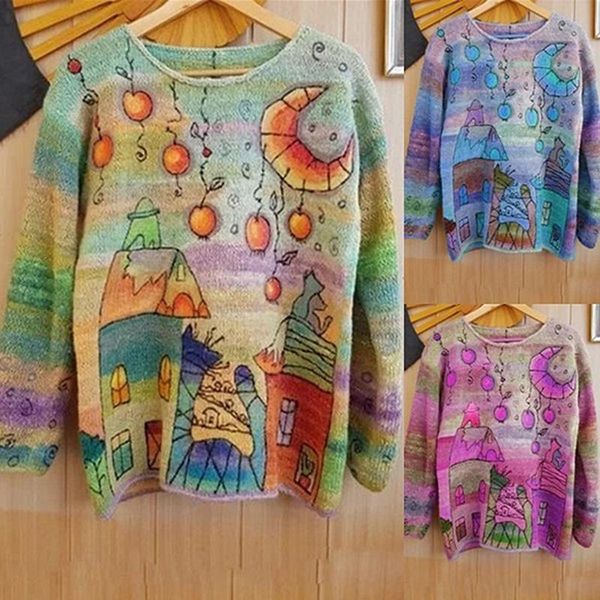 

women's sweaters 2021 korean fashion laies vintage printed womens casual loose knitted pullovers female streetwear jumpers, White;black