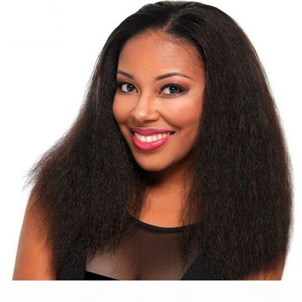 

mongolian 9a human hair yaki straight lace front wig with baby hair natural hair line glueless yaki straight full lace wig, Black;brown
