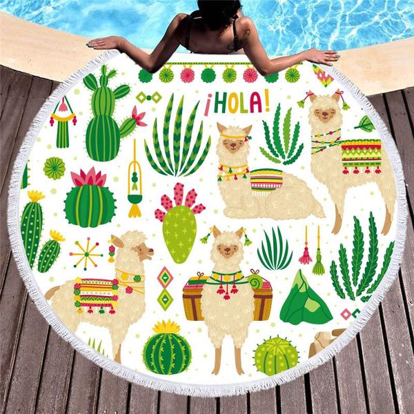 

towel cactus green plants printed large round microfiber beach for adults kids blankets with tassels summer bikini cover up 45