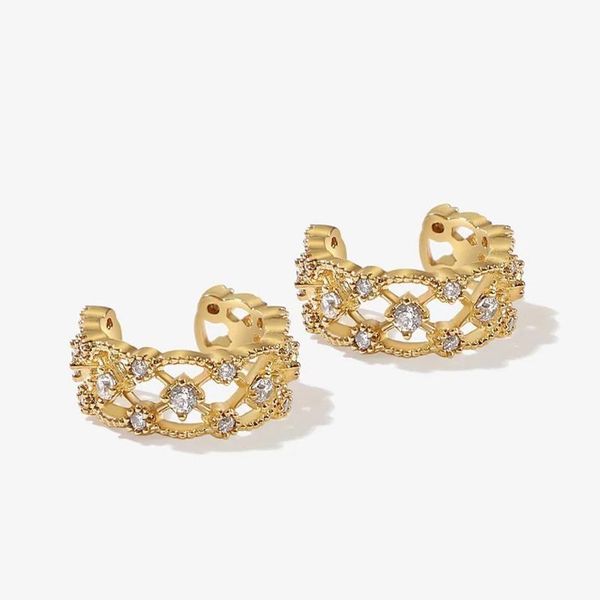 

europe and america 18k gold jewelry plated versatile and fashionable zircon wedding earrings clip for women, Silver