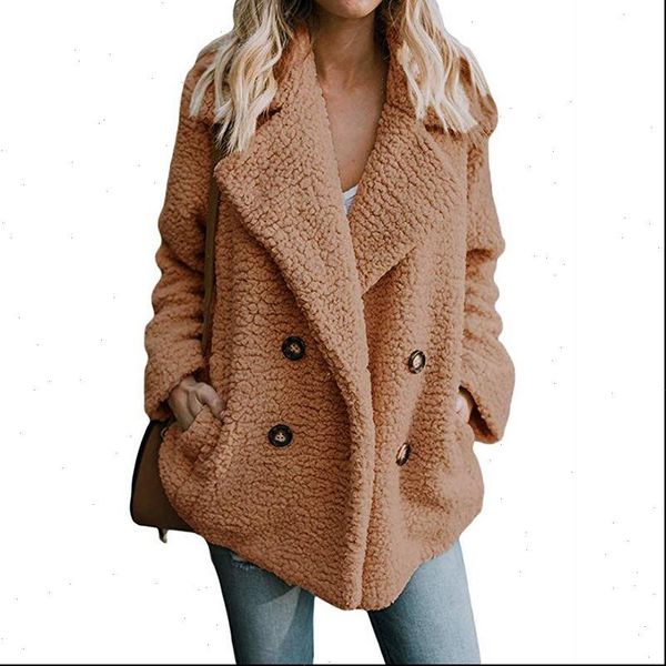 

teddy coat women elegant winter plush coat artificial fluffy fleece dual pocket faux fur teddy jacket female, Black