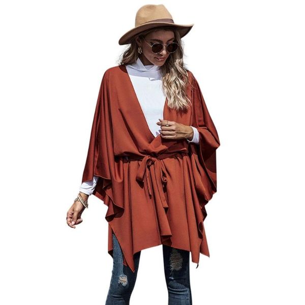 

women's trench coats spring autumn women fashion loose batwing full sleeve coat cardigan with strappy cloak outerwear casual lady open, Tan;black