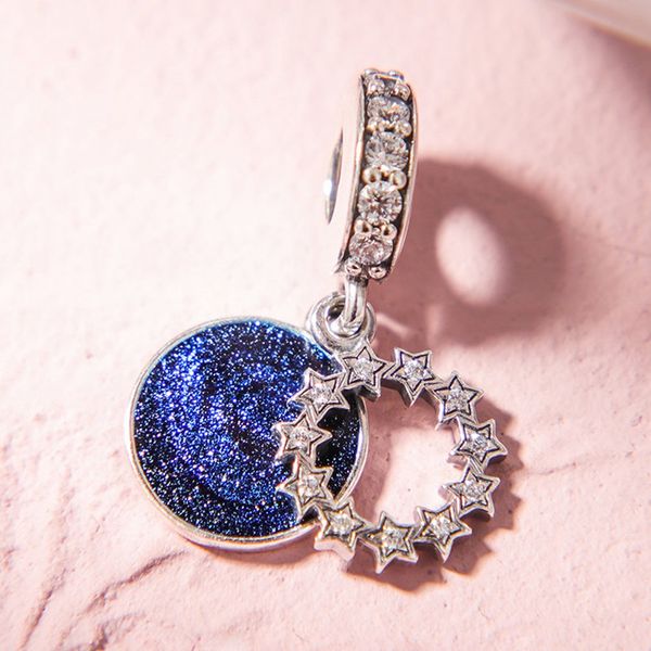 100% 925 Sterling Silver Inspirational Stars Dangle Blue Enamel Charm Bead Fits Europeu Pandora Jóias Charm Bracelets