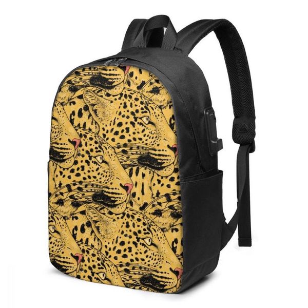 

backpack fashion leopard face illustration student school bag for boy girl teenager usb charge computer lapback pack
