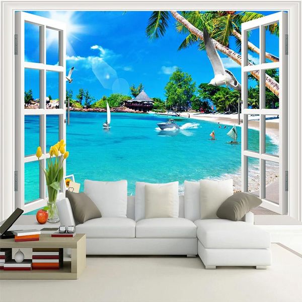 

wallpapers custom 3d wallpaper mural papel de parede window seascape space expansion po wall paper for living room bedroom background