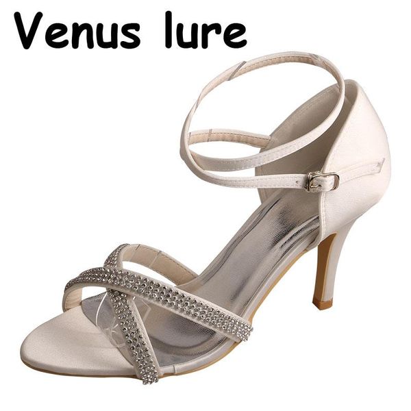 

sandals wedopus rhinestones 9cm heel wedding ivory shoes cross strap, Black