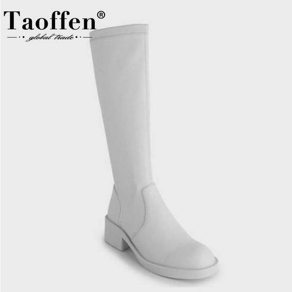 

boots taoffen 2022 women real leather knee high for shoes low heels winter fashion warm ladies footwear size 34-39, Black