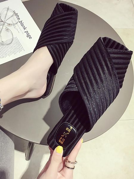 

slippers women summer wear 2021 out ladies fashion baotou half drag flat bottom net red thick with sandals and, Black