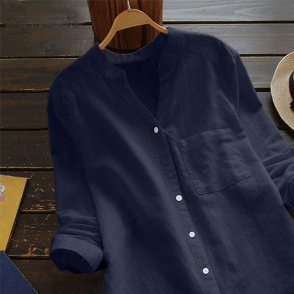 

women shirts cotton linen casual solid long sleeve shirt blouse button down chemise femme z25, White