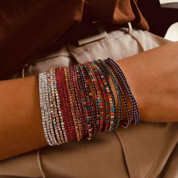

designer all-match charm bracelets retro fashion multicolor rhinestone elastic shiny diamond simple bracelet girlfriends sister temperament, Golden;silver