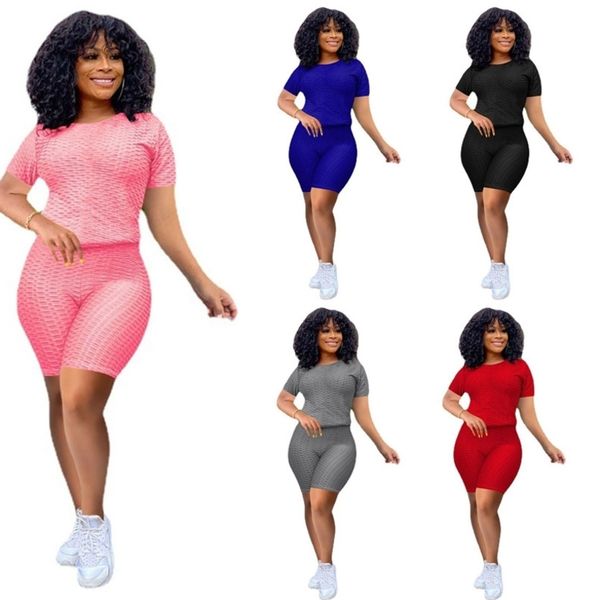 

summer women tracksuit short sleeve tee + leggings shorts two-piece suit casual sports outfits bodysuit sweat suit hh25sir6, White