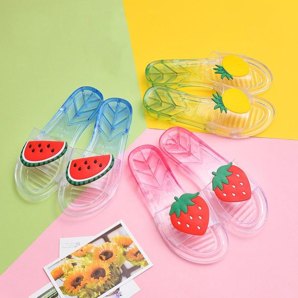 

slippers ladies fashion transparent crystal women's lightweight indoor sandals female cute fruit flip-flops girl's house shoes, Black