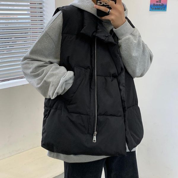 

men's vests autumn winter cotton vest korean casual fashion loose jacket streetwear thick sleeveless, Black;white