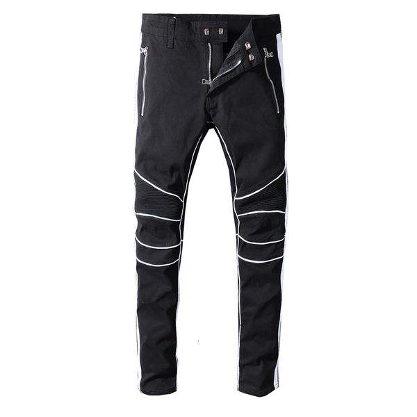 

new men's male trousers autumn winter style street trend black trim jeans slim-fit denim pants bwrg, Blue