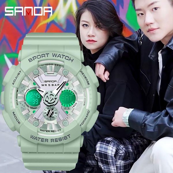 

wristwatches sanda luxury watches men military army mens watch young and women waterproof dual display relogio masculino 6033, Slivery;brown