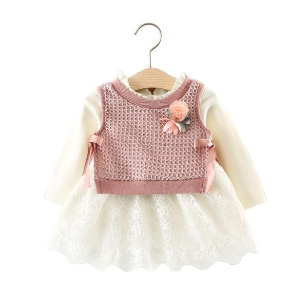 

clothing sets soft breathable born baby set spring fall cotton knitted vest ruffles lace tutu kids dresses for girls outfits child, White