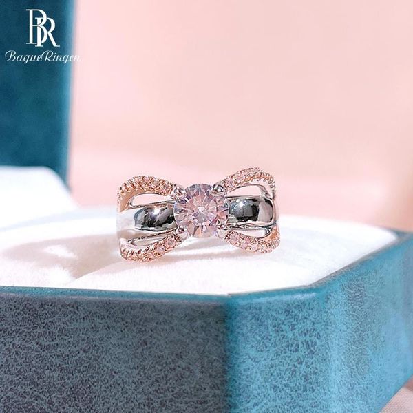 

cluster rings bague ringen women's engagement ring simple bowknot design two color silver jewelry round zircon stamp 925 trendy gift si, Golden;silver