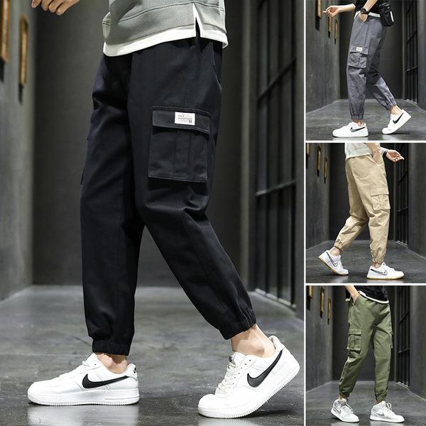 

men's pants spring work clothes trendy versatile loose tappered multi-pocket harem casual joggers men, Black