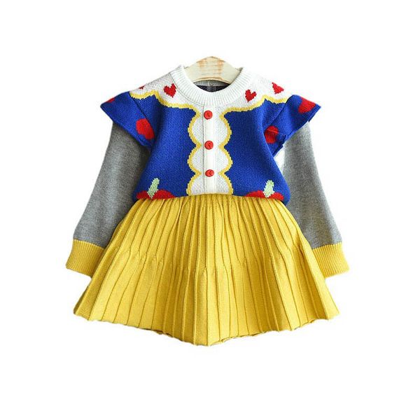 

girls sweater sets kids clothing baby clothes outfits autumn winter cotton knitting patterns cardigan coat pleated skirts children suits 2pc, Blue