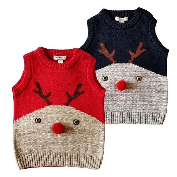 

kids sweaters sleeveless new year sweater knitted baby vest toddler girl sweater moose deer christmas outfits spring fall 210308, Blue