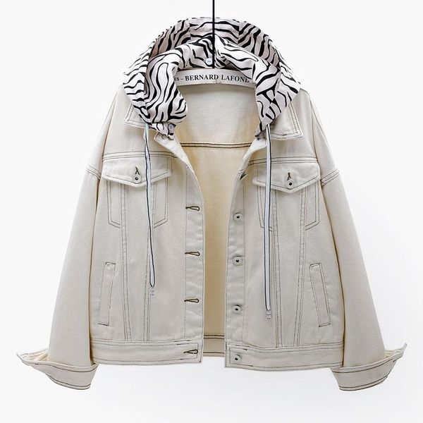 

2021 spring korean plus size hooded short denim jacket women fashion loose jeans coat autumn streetwear outerwear female, Black;brown