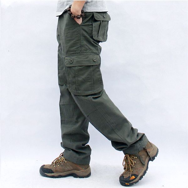 

men cargo overalls casual multi pockets military tactical work pants pantalon hombre streetwear army straight trouse 8qym, Black
