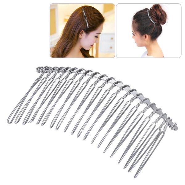 

hair brushes 5pcs metal clip combs iron wire clasp twist veil inserted for women girls (20k white), Silver