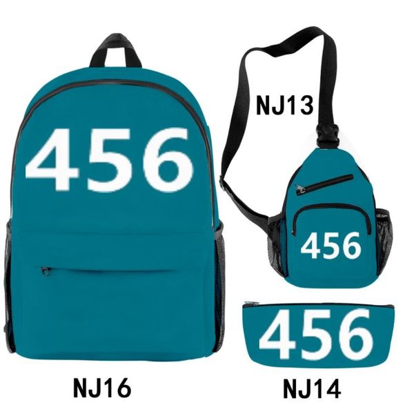 

backpack 3 piece/set korean squid game li zhengjae 456 park hae soo 218 cosplay backack primary middle school student schoolbag