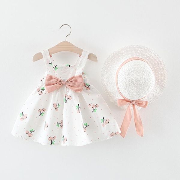 

clothing sets toddler baby kids girls floral flowers princess dress hat outfits clothes summer girl vestido, White