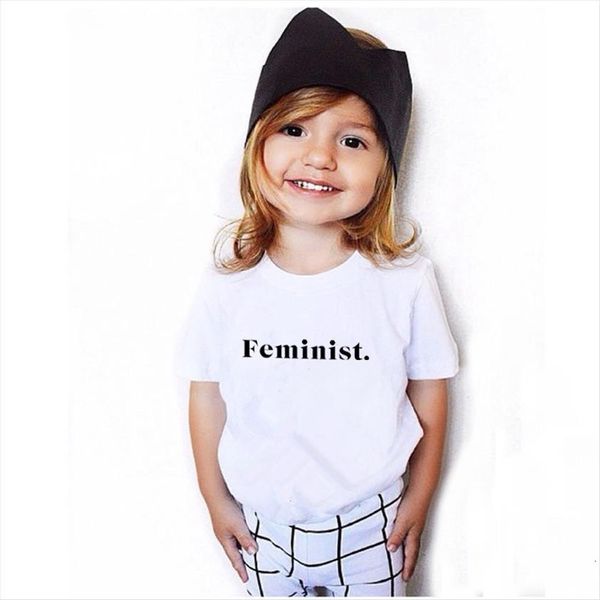 

feminist toddler baby short sleeve children white t shirt kids cool slogan girls boys tees clothes, Blue