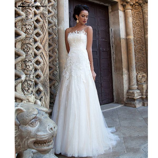

2021 new lace es elegant a-line white vestido de noiva plus size o-neck sleeveless wedding gowns customized fw6d