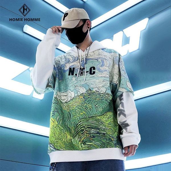 

male hong kong style ins fake two autumn with loose korean hoodies oversized casual student jacket ybvn, Black