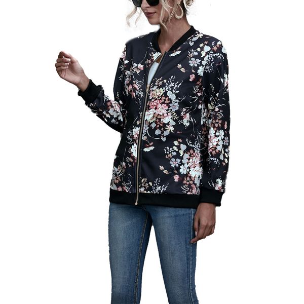 

women fashion zipper floral print coat stylish long sleeve for shopping daily wear, Red;black