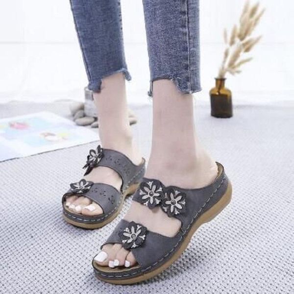 

slippers summer women wedges beach sandals fashion flowers ladies shoes open toe female flip flops outdoor platform slides, Black