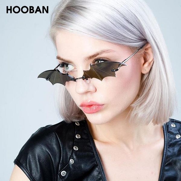 

brand sunglasses bat shaped unique designer fashion rimless neqlu glasses vintage for female women sun eyewear shade hooban uv400 hsgmp, White;black